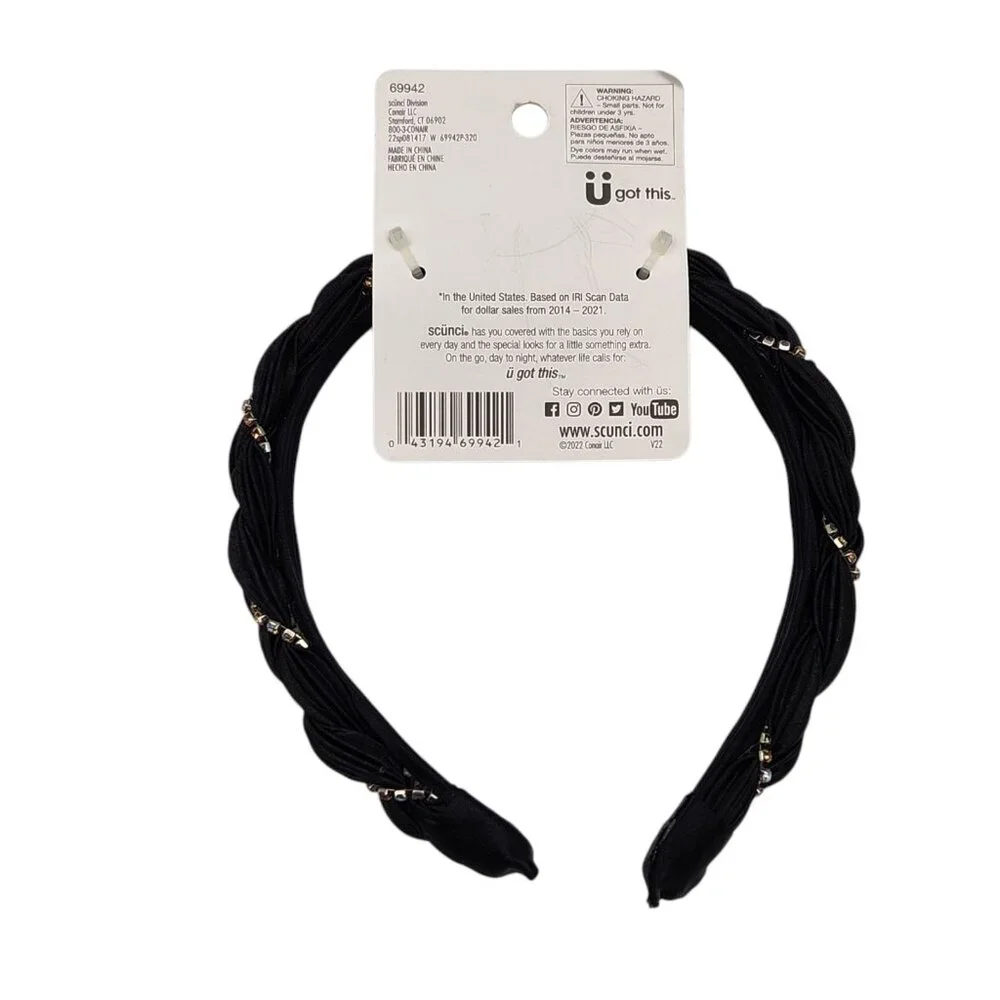 Scunci Deep Teal and Black Fabric Hair‎ Headband 2 Pcs Set with Jewels Bundle